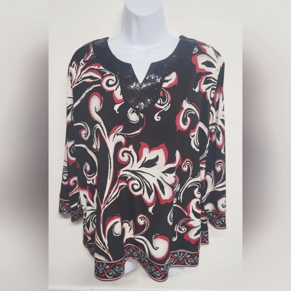 Alfred Dunner PXL Top Sequin Neck Slinky Stretch Excellent Condition